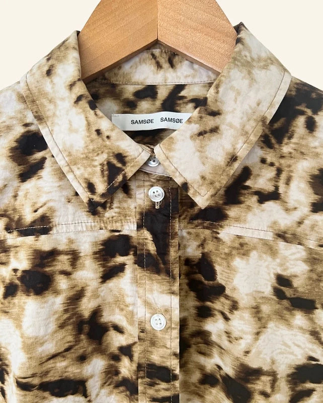 SAMSOE SAMSOE brown cream beige pattern organic cotton shirt dress