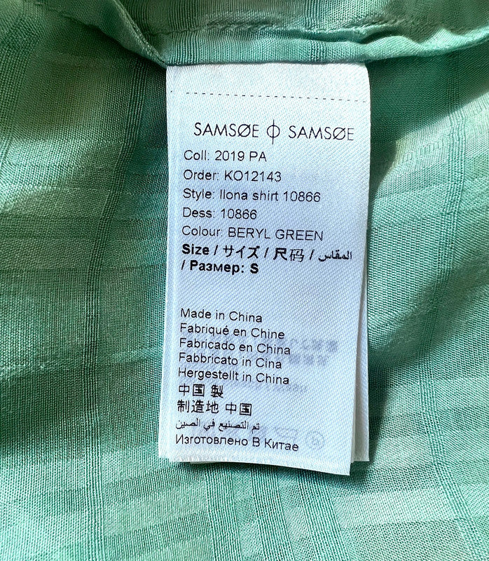 samsoesamsoe ilona light green seersucker check pocket shirt blouse