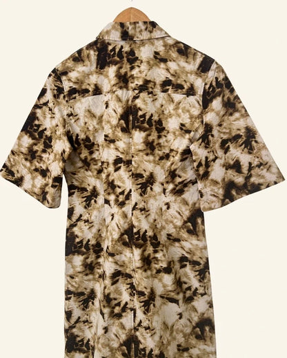 SAMSOE SAMSOE brown cream beige pattern organic cotton shirt dress