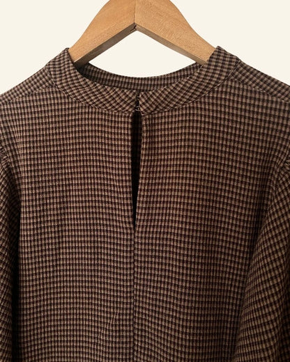 SAMSOE SAMSOE gingham checked brown blouse with puff sleeves