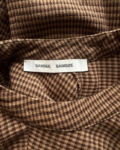 SAMSOE SAMSOE gingham checked brown blouse with puff sleeves