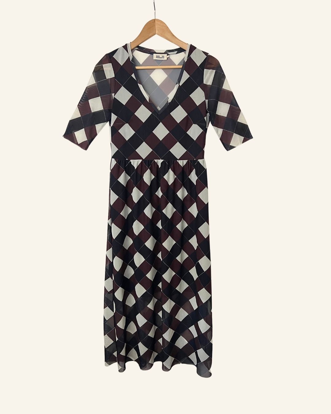 BAUM UND PFERDGARTEN Checked harlequin style mesh short sleeved long dress