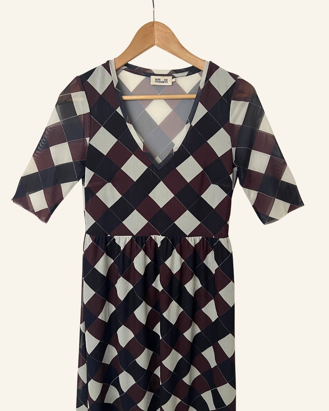BAUM UND PFERDGARTEN Checked harlequin style mesh short sleeved long dress