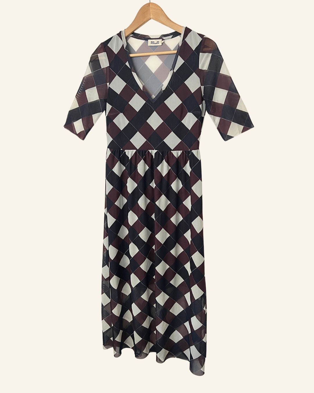 BAUM UND PFERDGARTEN Checked harlequin style mesh short sleeved long dress