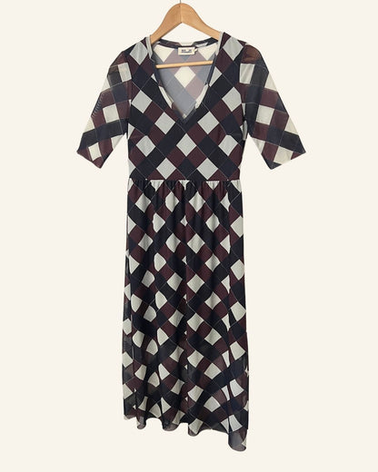 BAUM UND PFERDGARTEN Checked harlequin style mesh short sleeved long dress