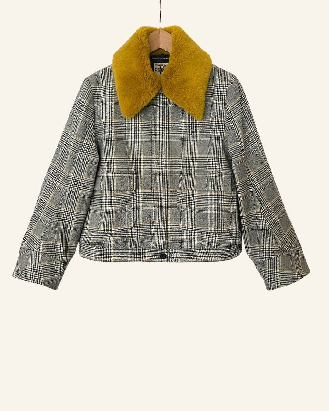 BAUM UND PFERDGARTEN tartan plaid checked faux fur collar jacket
