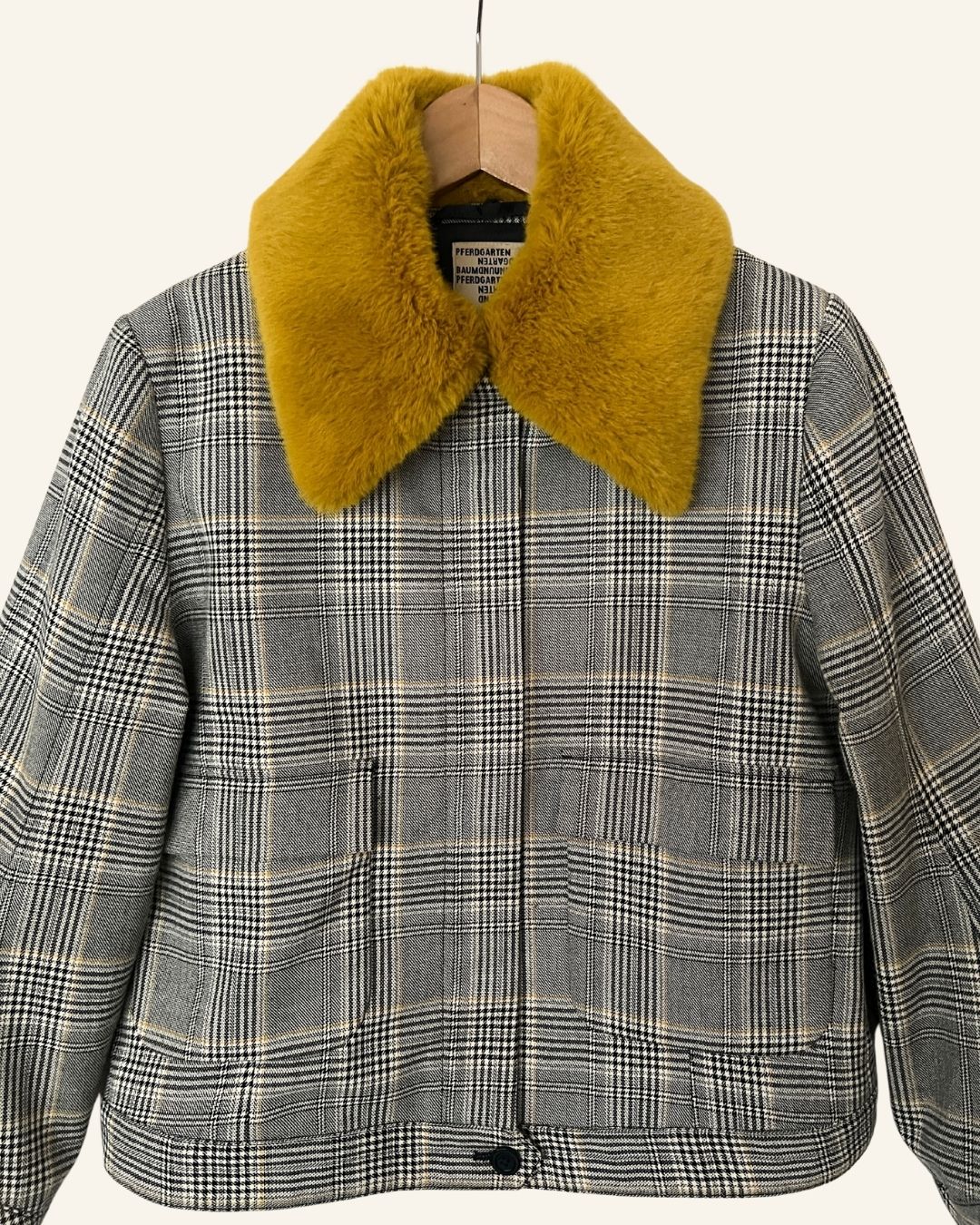 BAUM UND PFERDGARTEN tartan plaid checked faux fur collar jacket