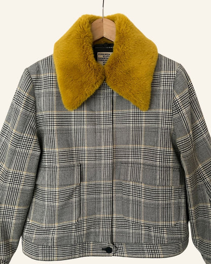 BAUM UND PFERDGARTEN tartan plaid checked faux fur collar jacket