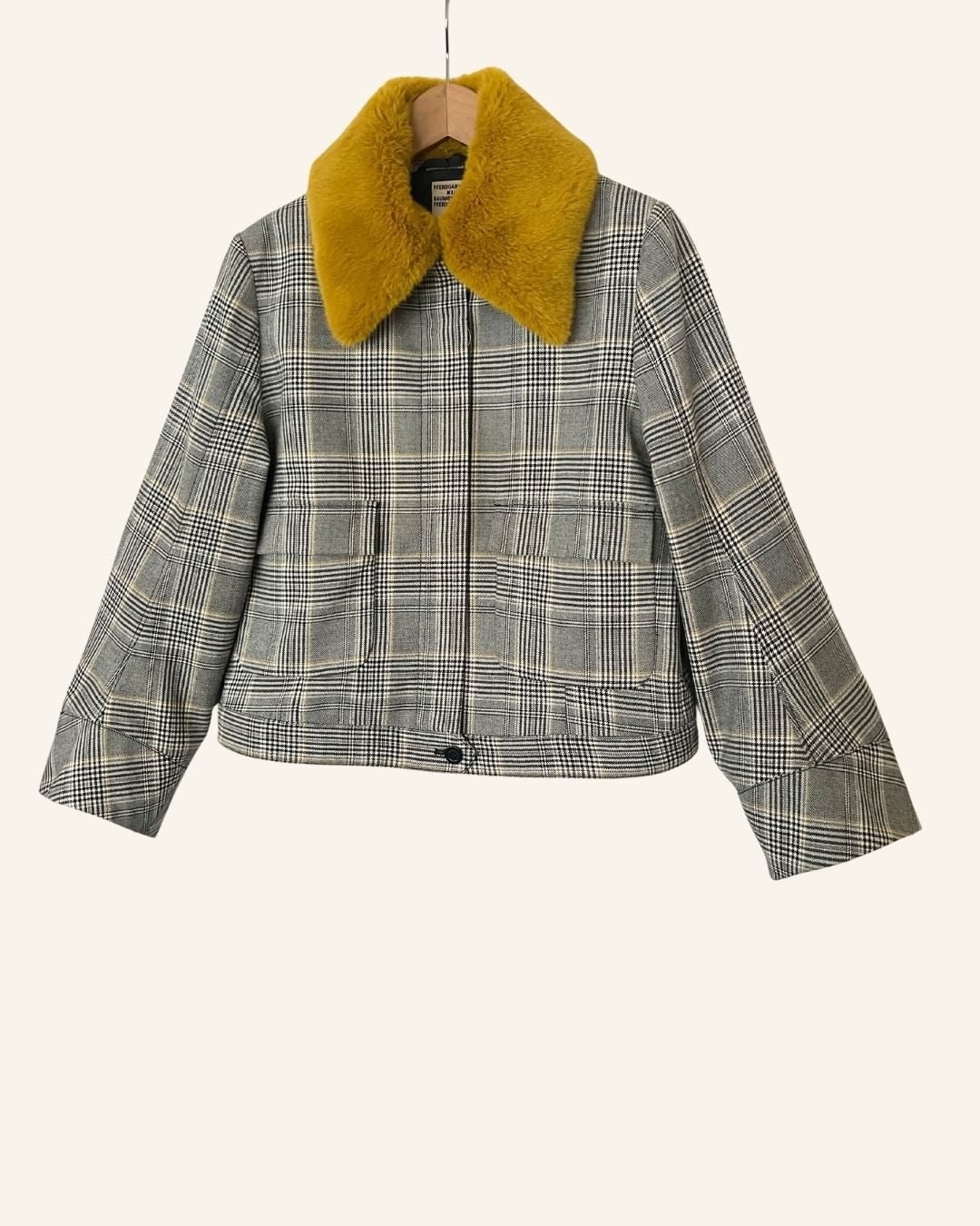 BAUM UND PFERDGARTEN tartan plaid checked faux fur collar jacket