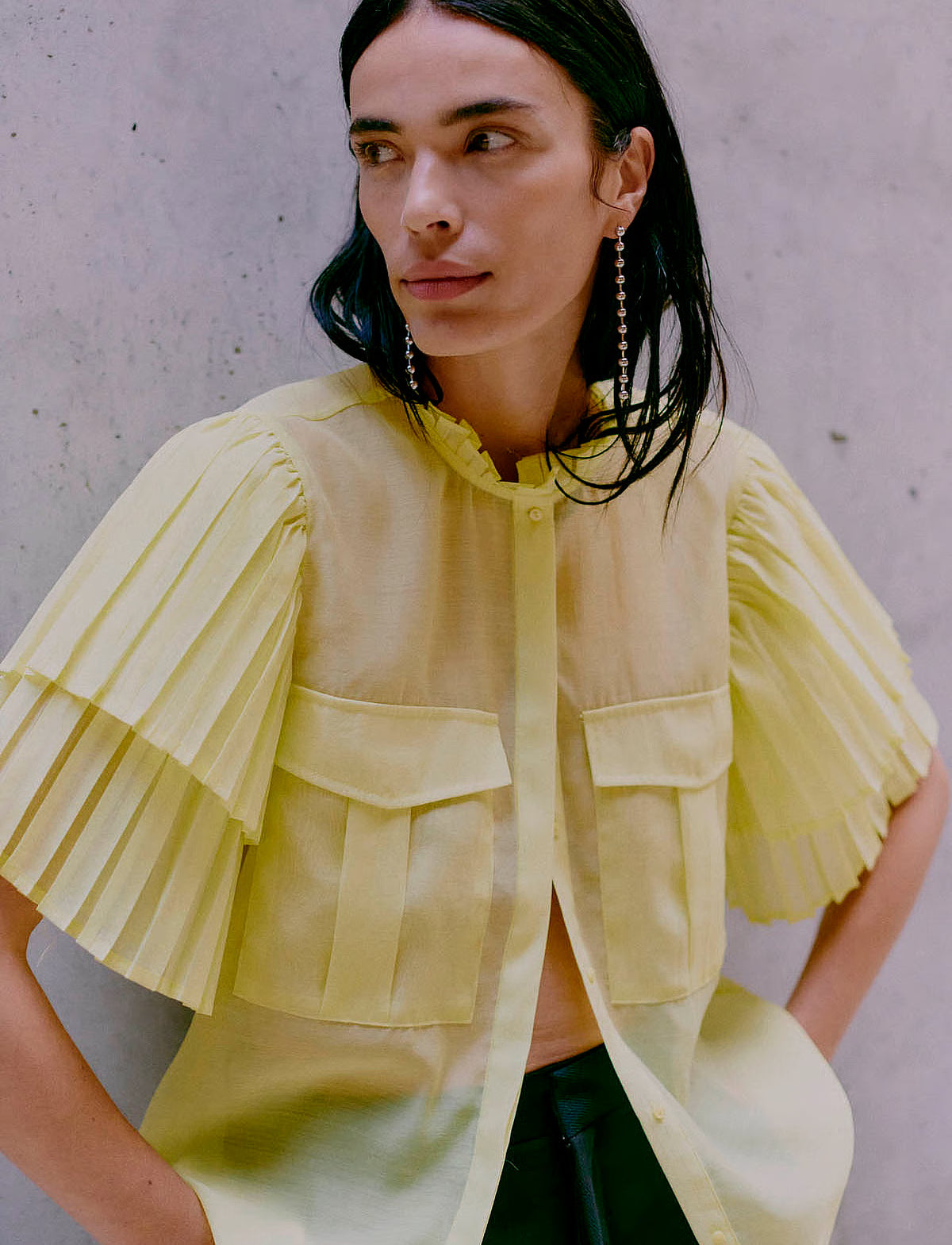 COPENHAGEN MUSE Bluebell shirt yellow organza blouse with ruffled sleeves