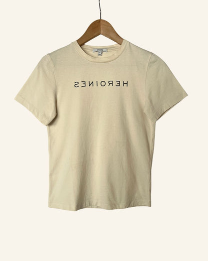 DAGMAR "Heroines" mirror text light beige cream t-shirt in organic cotton