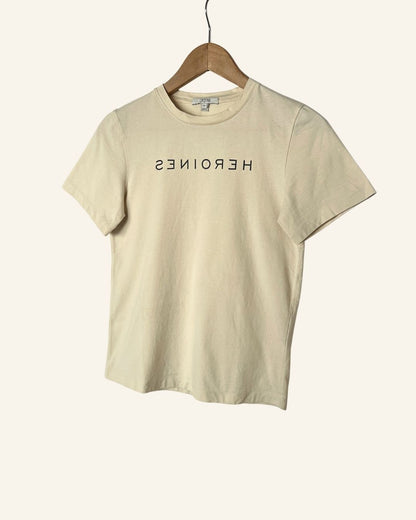 DAGMAR "Heroines" mirror text light beige cream t-shirt in organic cotton