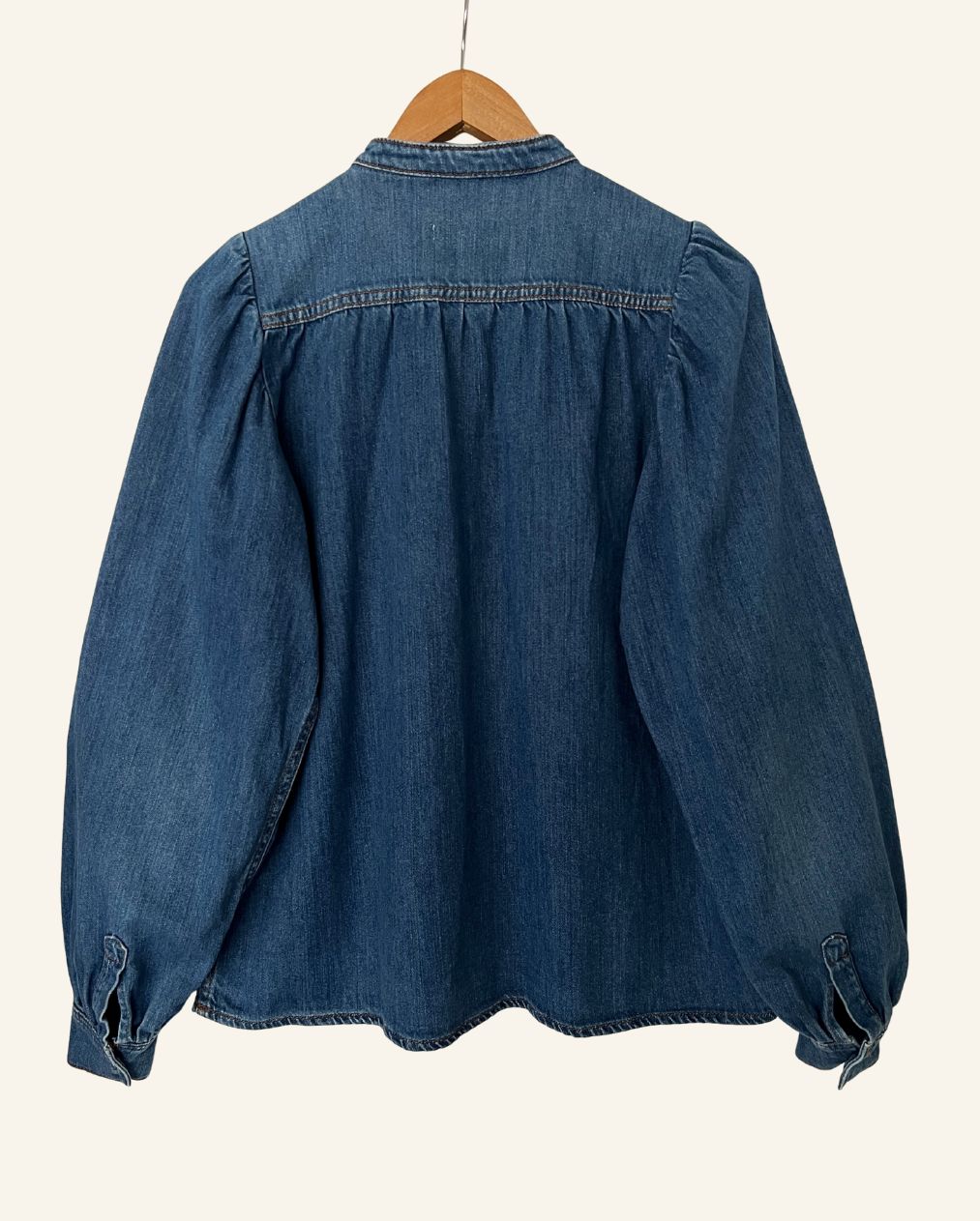 GANNI blue denim puff sleeves blouse