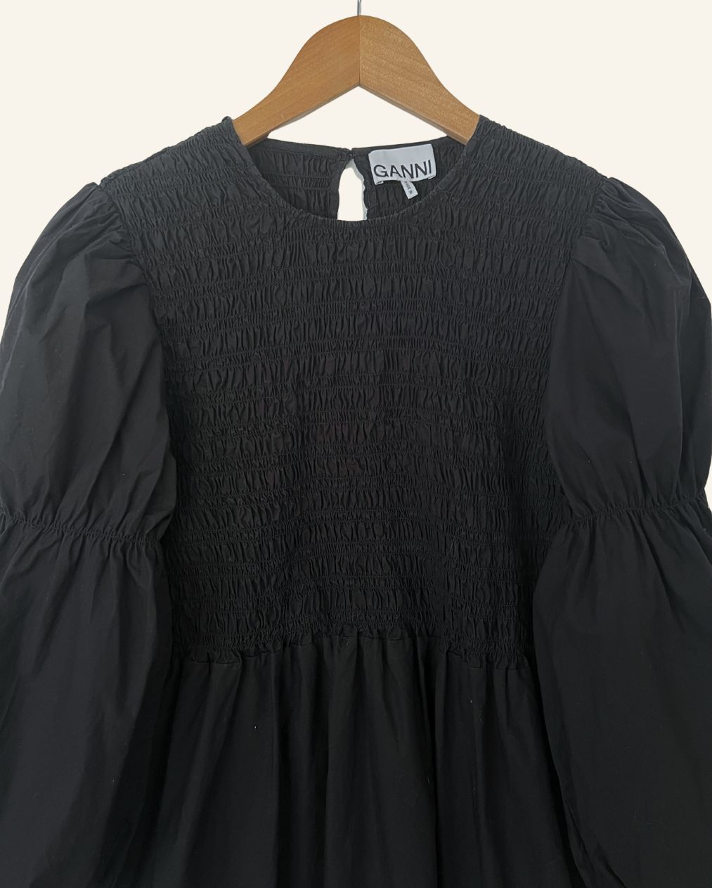 GANNI organic cotton poplin black smock mini dress