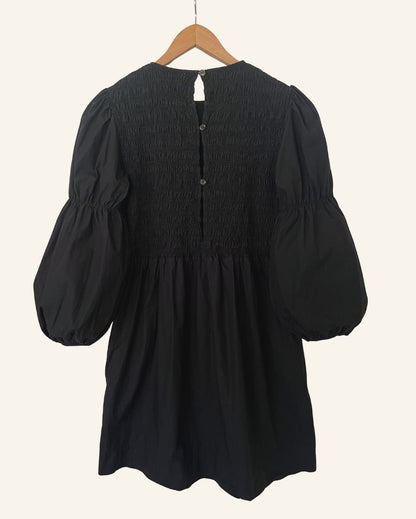 GANNI organic cotton poplin black smock mini dress