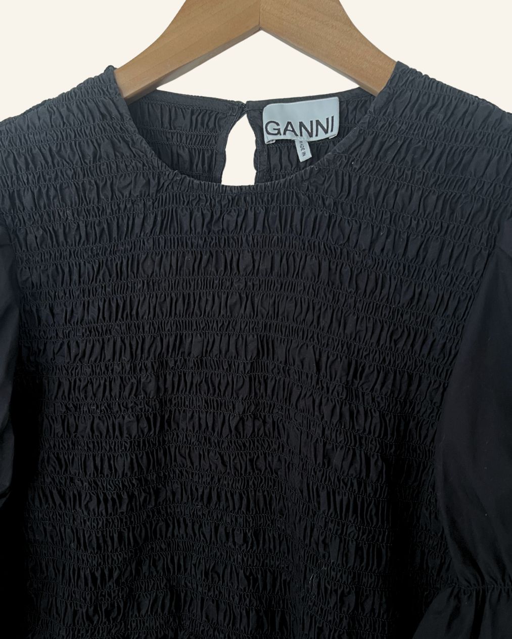 GANNI organic cotton poplin black smock mini dress