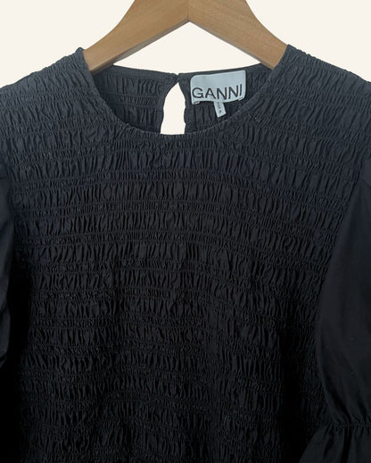 GANNI organic cotton poplin black smock mini dress