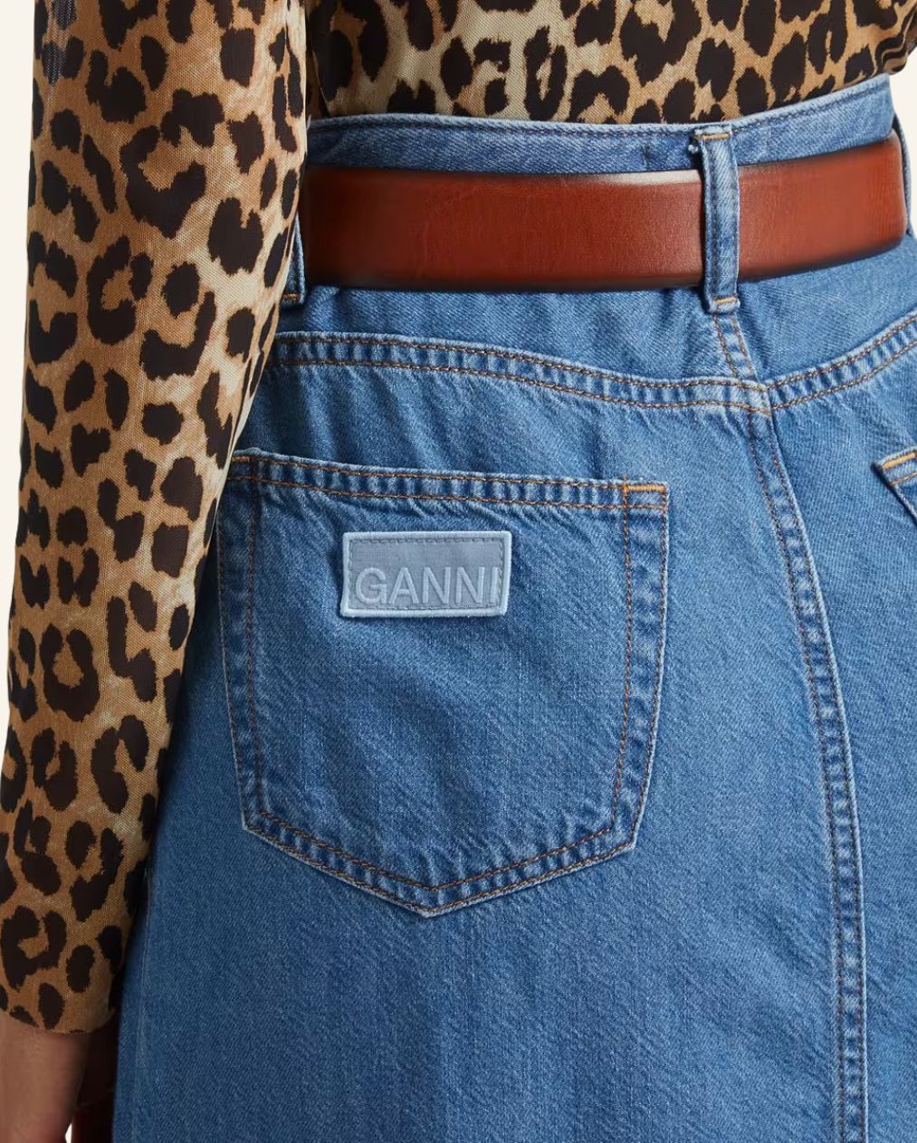 GANNI  long denim high waist mid-blue skirt