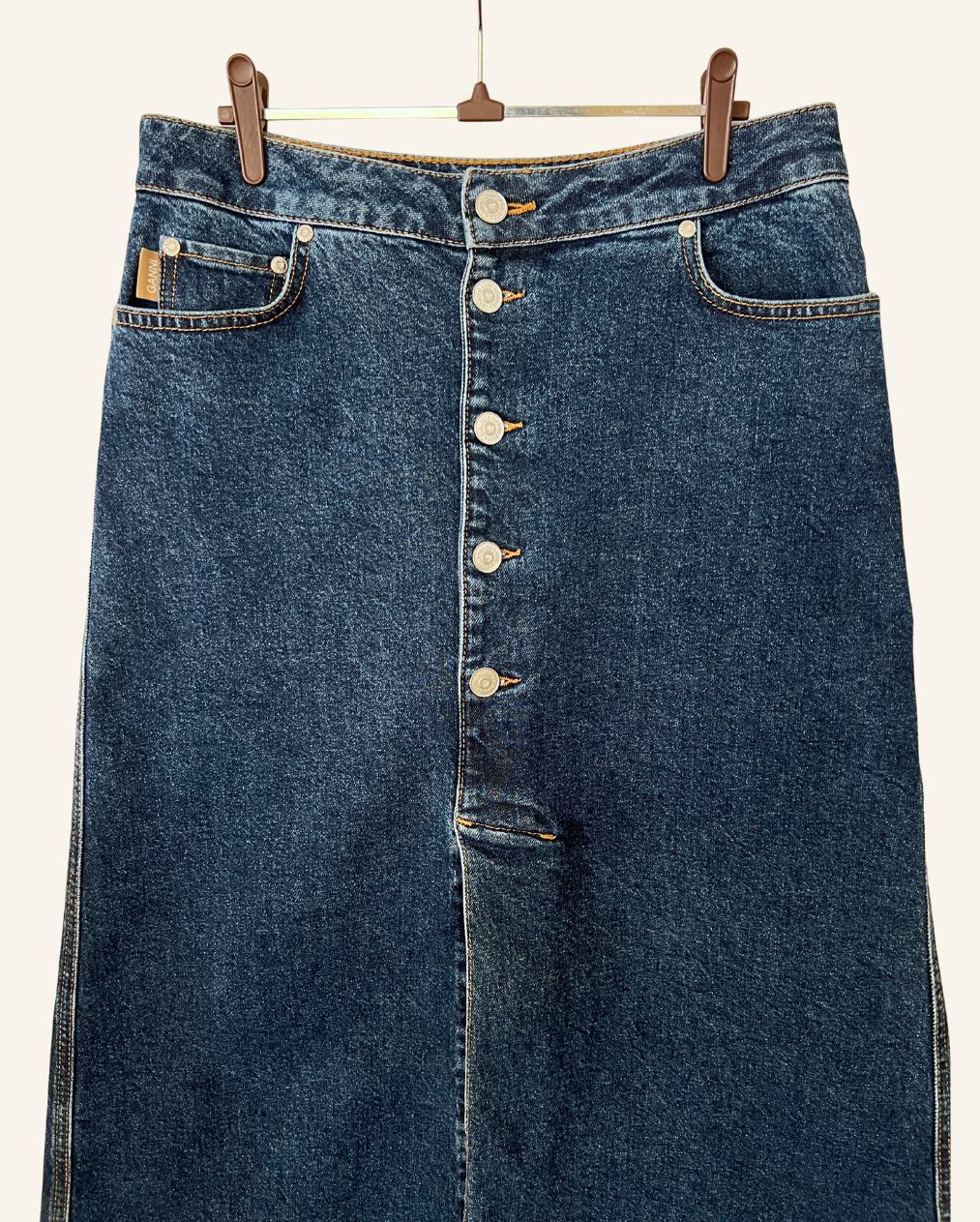 GANNI dark blue long slit organic denim skirt