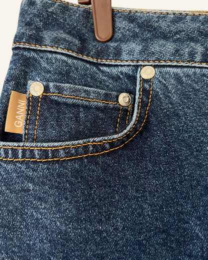 GANNI dark blue long slit organic denim skirt