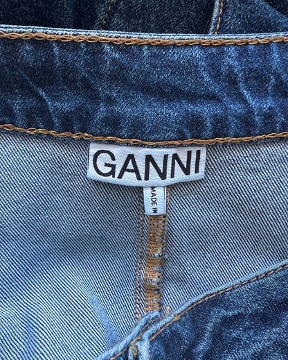 GANNI dark blue long slit organic denim skirt