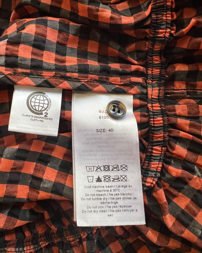 GANNI seersucker coral red / black gingham peplum blouse