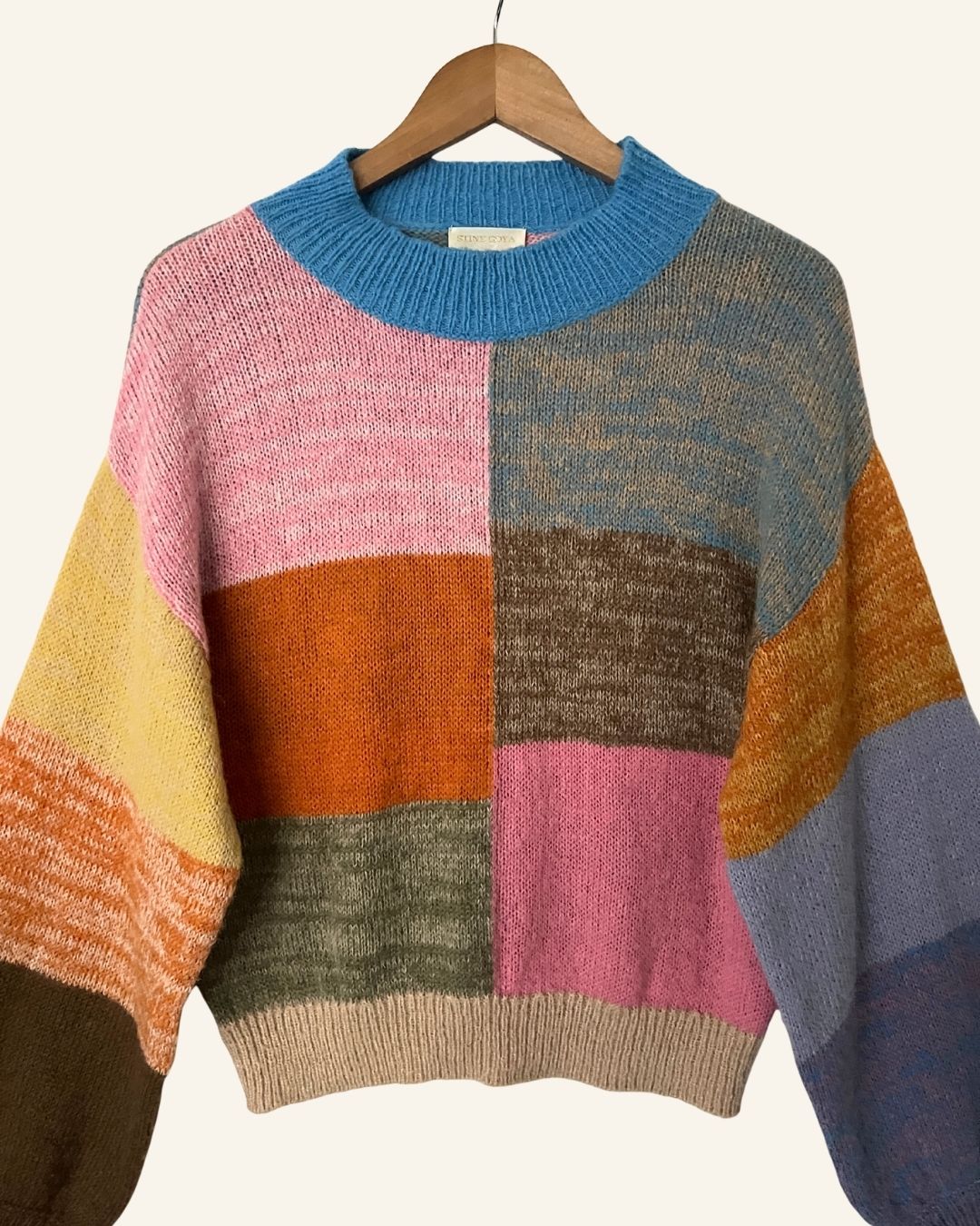 STINE GOYA chunky knit alpaca wool sweater with check pattern ADONIS