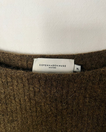 COPENHAGEN MUSE knitted khaki green puff sleeves alpaca sweater