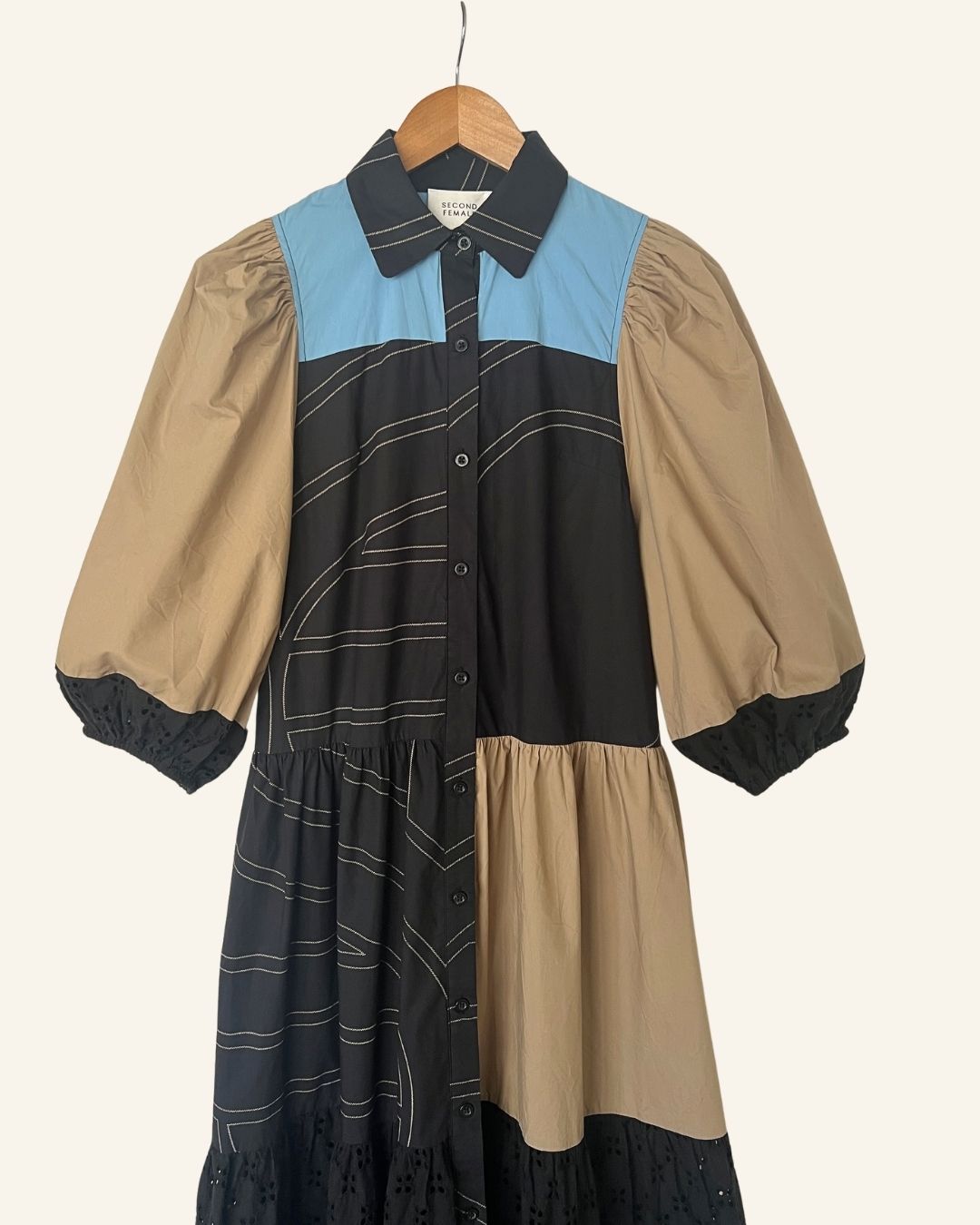 SECOND FEMALE mix dakky dress cotton poplin patchwork dress