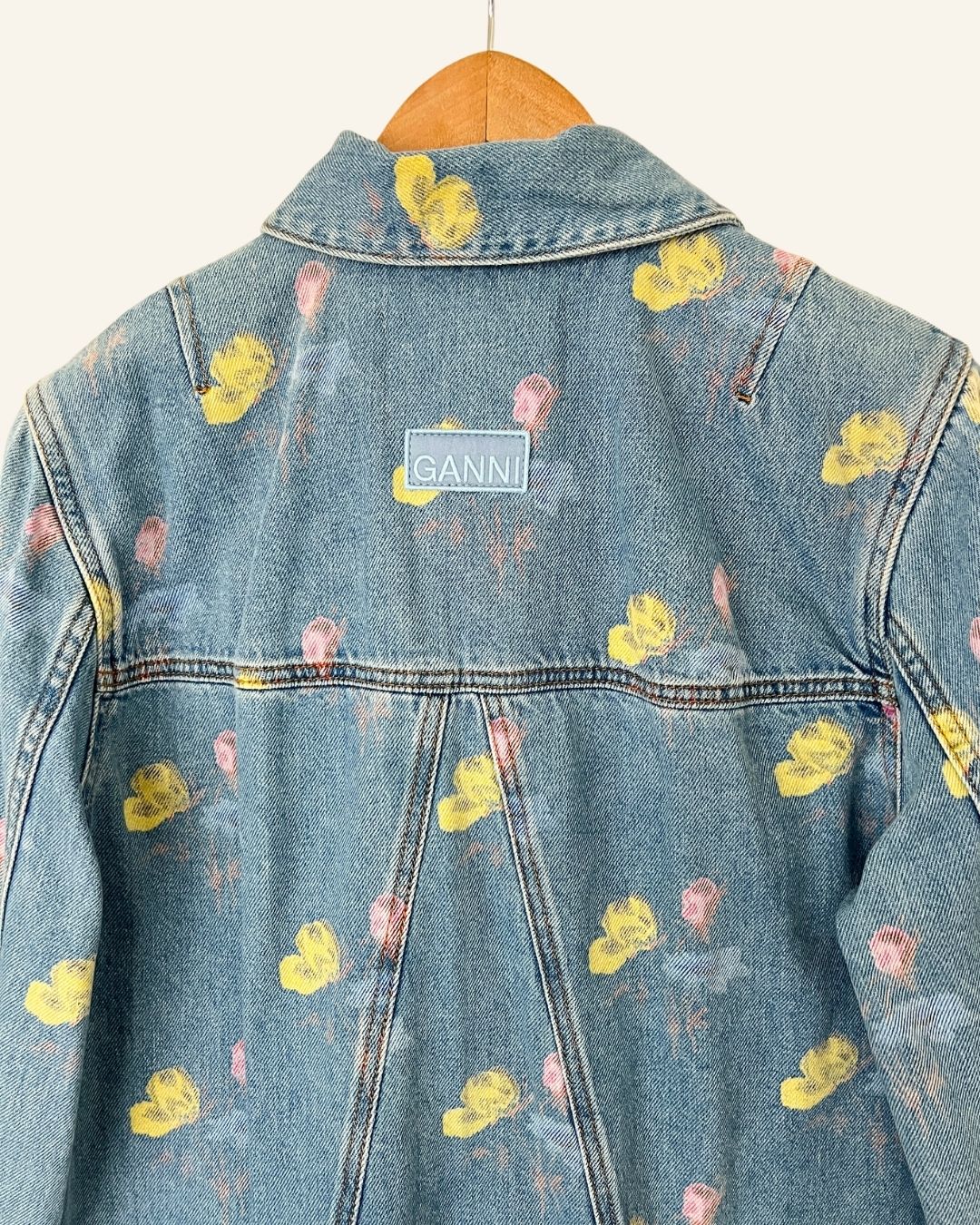 GANNI organic denim floral printed light blue jacket