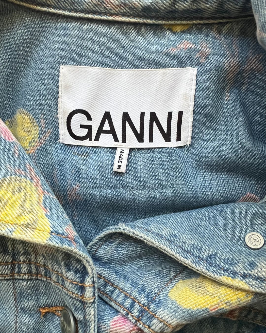 GANNI organic denim floral printed light blue jacket