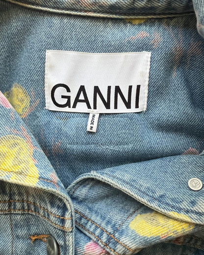 GANNI organic denim floral printed light blue jacket