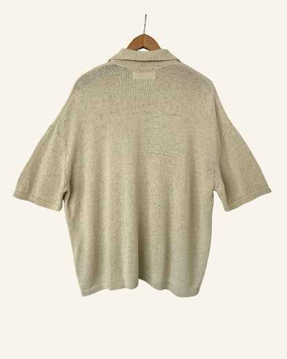 SAMSOE SAMSOE oversized cream beige cotton blend short-sleeved knit cardigan shirt