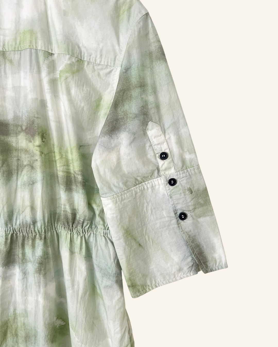 GANNI buttoned long dress in mint green tie & dye organic cotton poplin