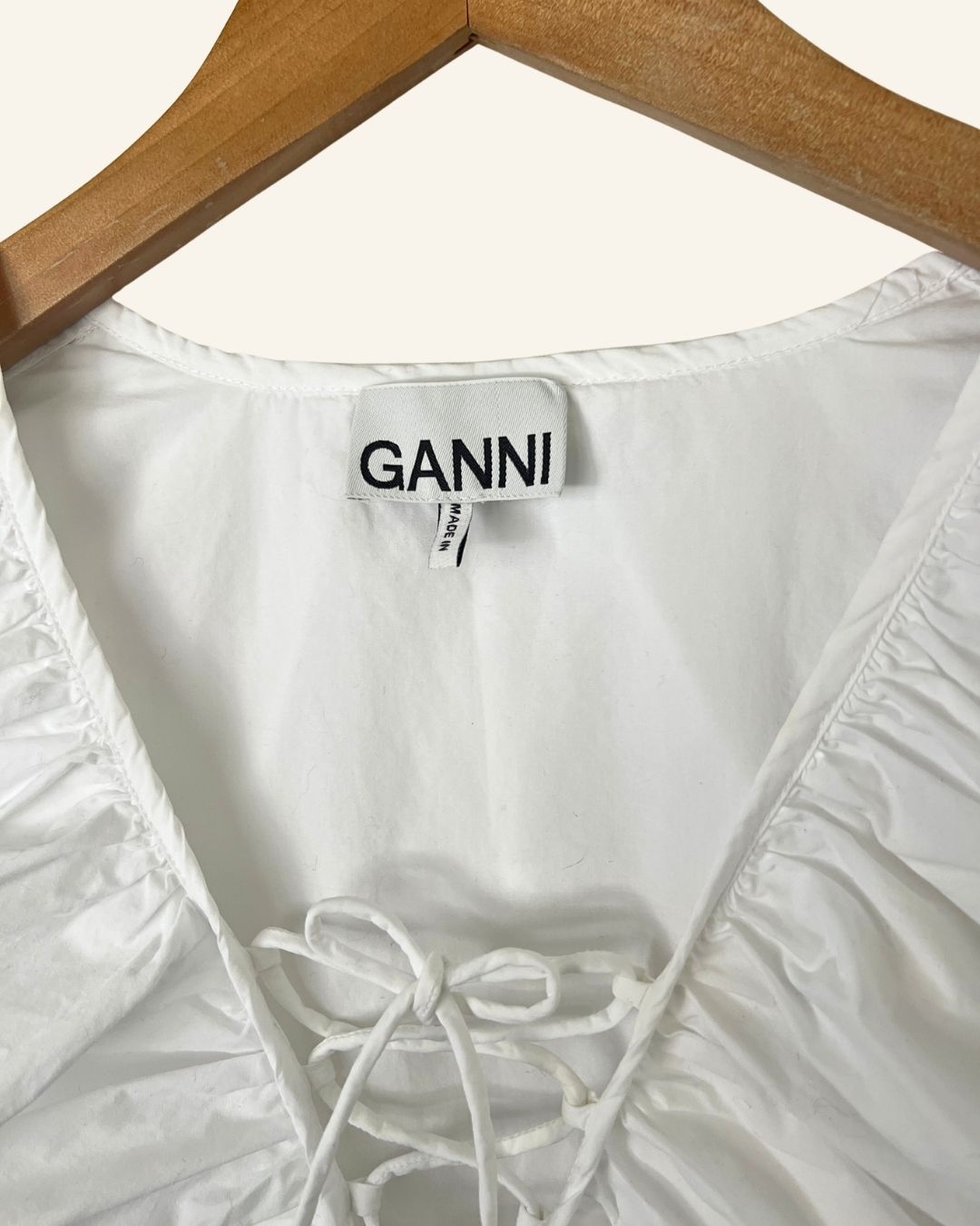 GANNI white ruffled laced organic cotton poplin blouse