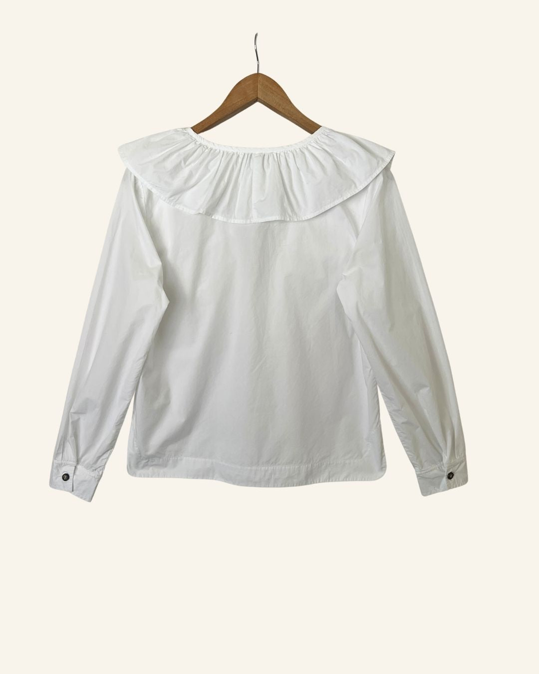 GANNI white ruffled laced organic cotton poplin blouse