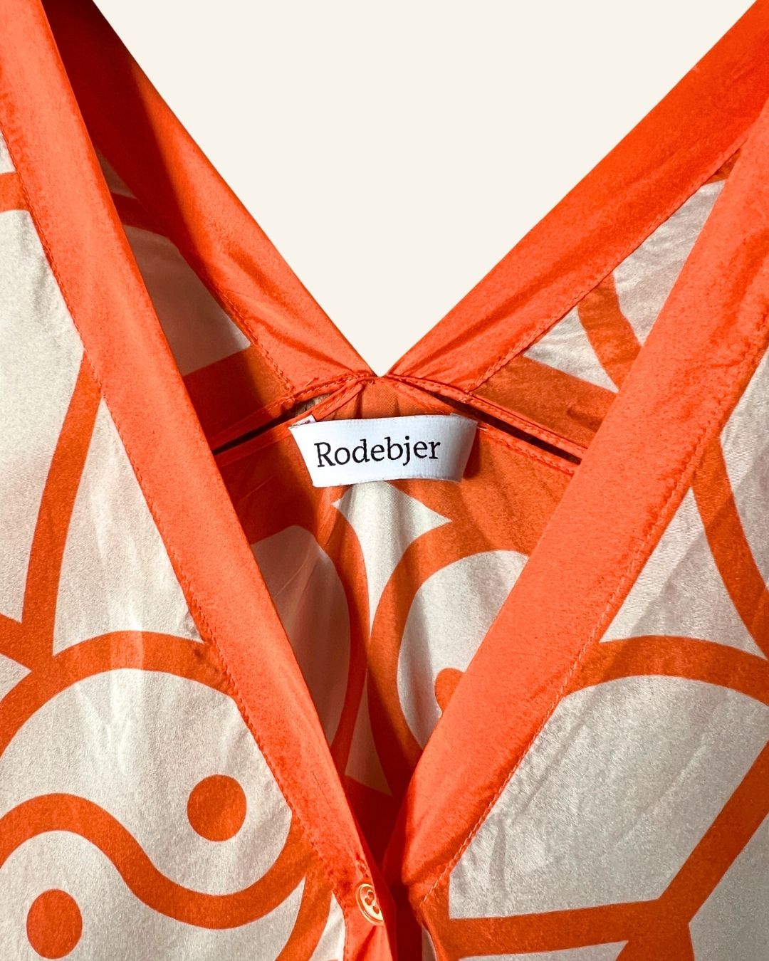 RODEBJER iconic silk Agave Symbols oversize caftan dress in off white and orange