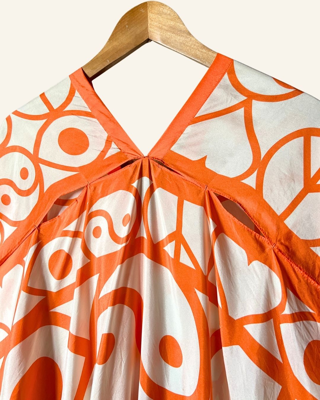 RODEBJER iconic silk Agave Symbols oversize caftan dress in off white and orange
