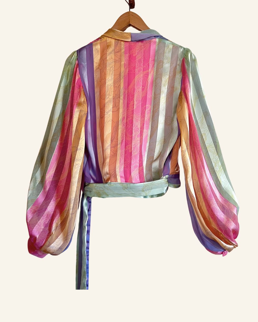 STINE GOYA iconic "Glenda" satin wrap blouse