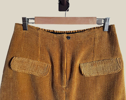 secondfemale mustard brown corduroy velvet pockets mini-skirt