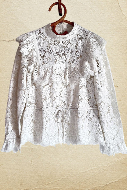 ganni jerome lace antique white creme ruffle top blouse