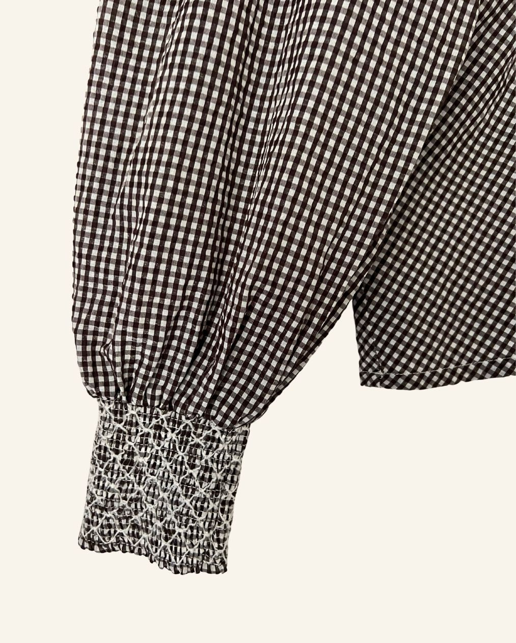 GANNI seersucker gingham checked ruffled puff sleeves blouse