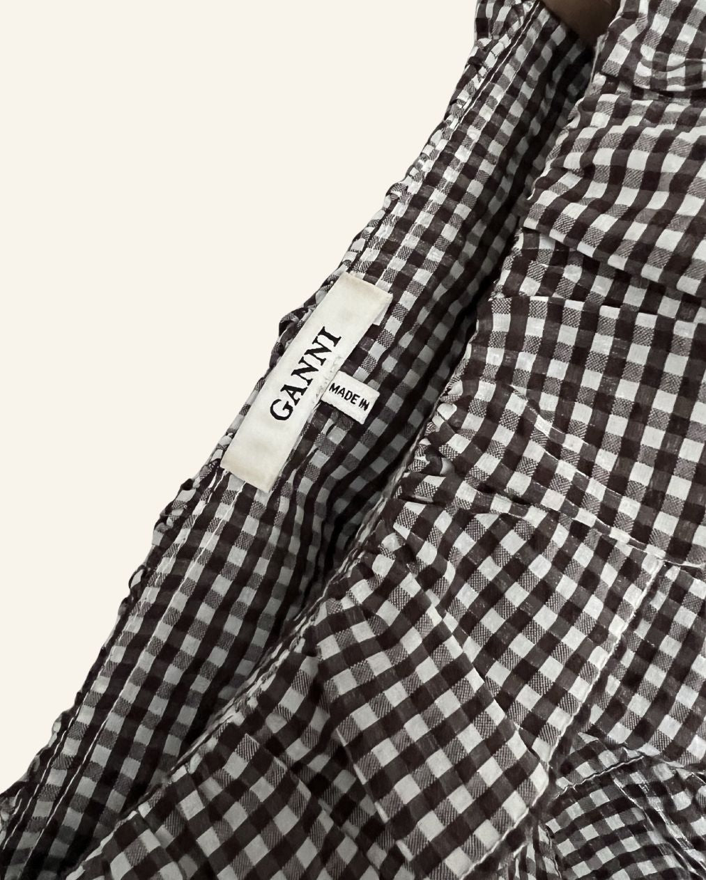 GANNI seersucker gingham checked ruffled puff sleeves blouse