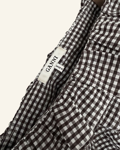 GANNI seersucker gingham checked ruffled puff sleeves blouse