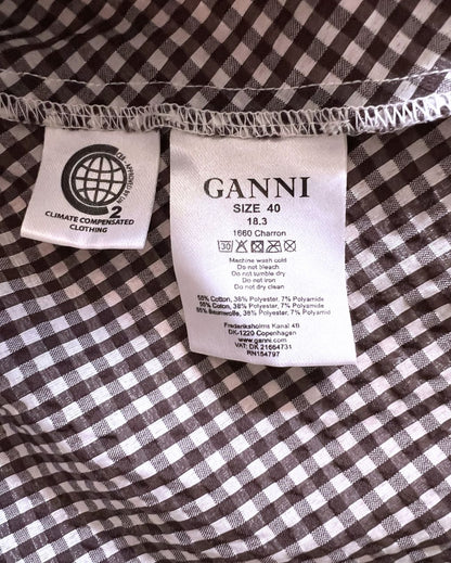 GANNI seersucker gingham checked ruffled puff sleeves blouse