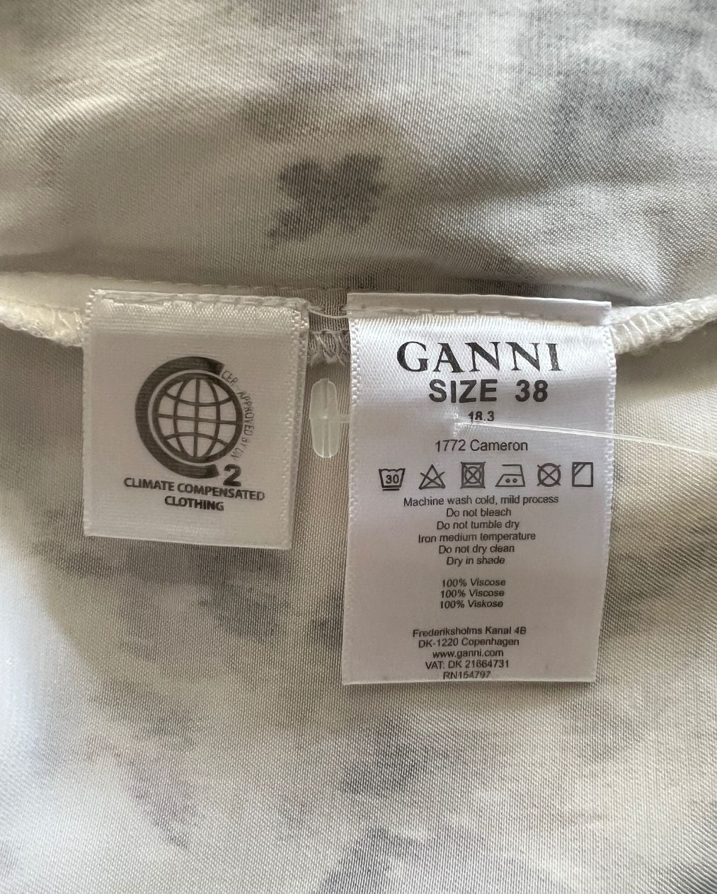 GANNI white satin oversize ruffled puff sleeves blouse