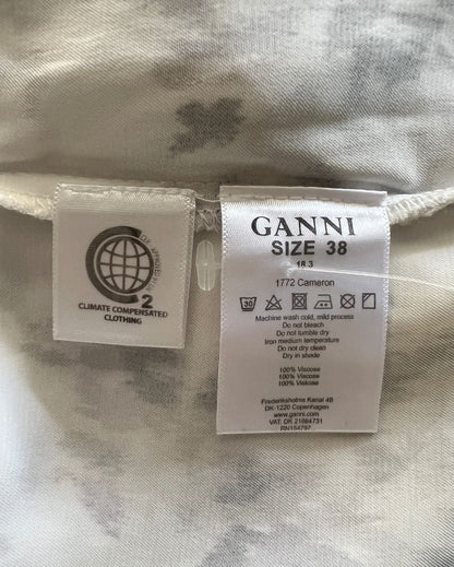 GANNI white satin oversize ruffled puff sleeves blouse