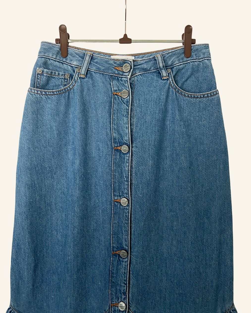 GANNI long denim high waist mid-blue skirt