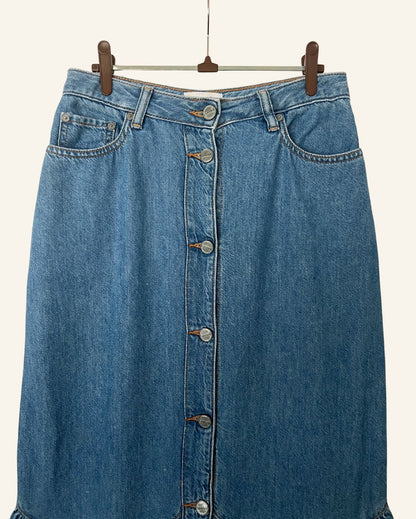 GANNI long denim high waist mid-blue skirt