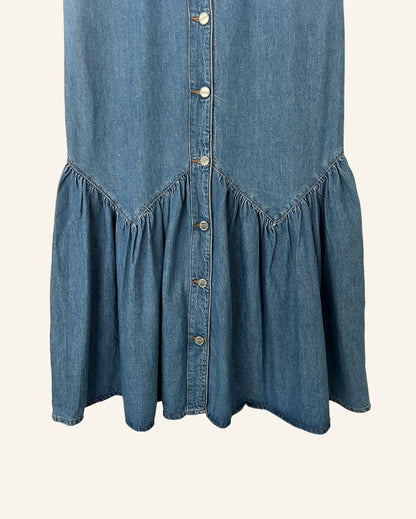 GANNI long denim high waist mid-blue skirt